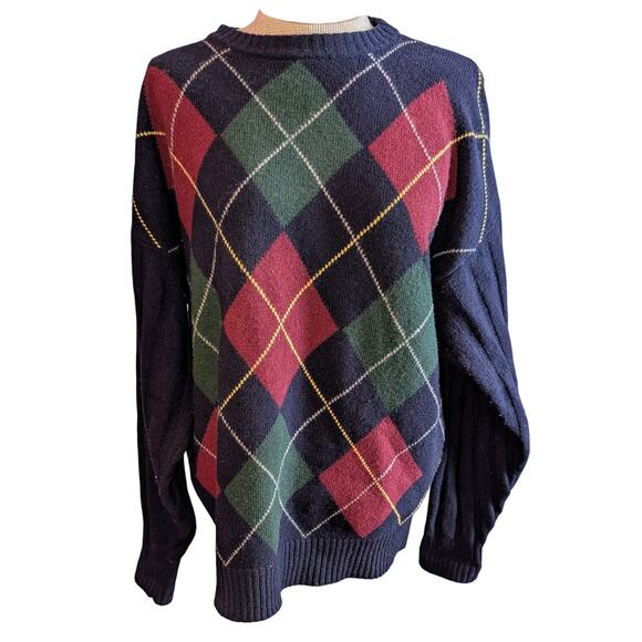 Womens Pendleton 100% Virgin Lambswool Argyle Crewneck Sweater Blue Green XL - Picture 1 of 5